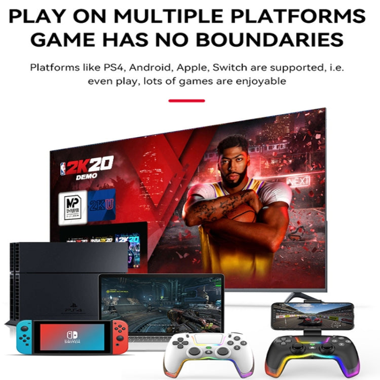 For PS4 Dazzle Color Light Wireless Bluetooth Grip(White)