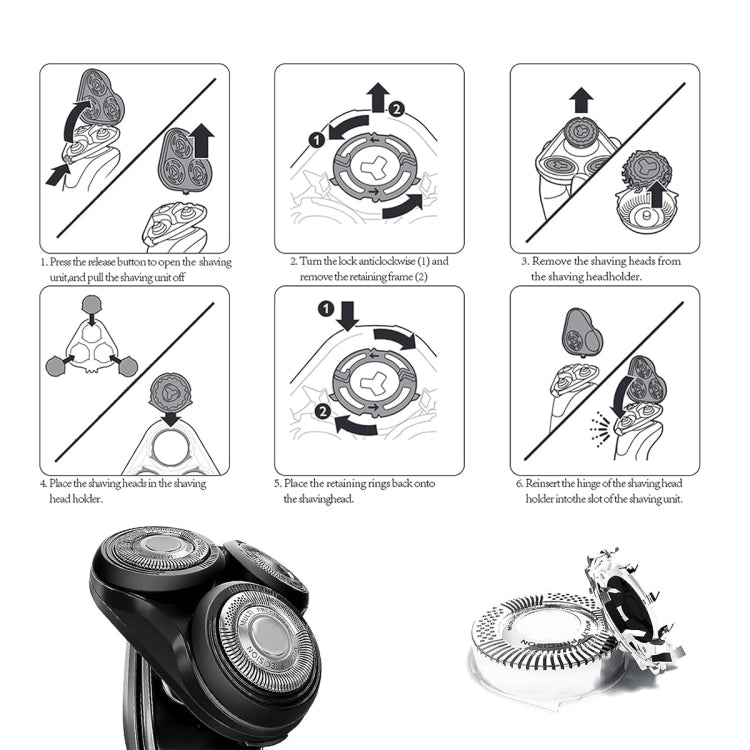 For Philips Electric Shaver S5000 Series SH50 Replacement Blade Head Integral Three Head(Silver)
