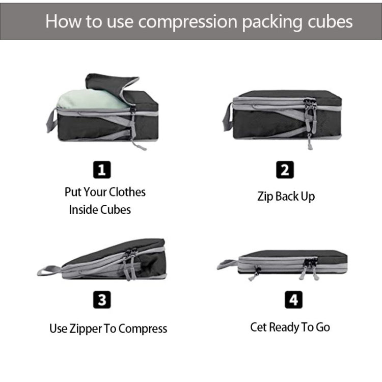4 In 1  Compression Packing Cubes Expandable Travel Bags Luggage Organizer(Black)