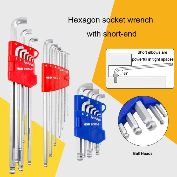 7pcs/set HSD HSS-7 Long Version Short-Side Ball-End Hexagon Wrench Set Tools