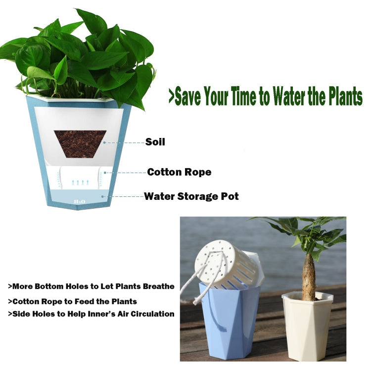 Diamond-shaped Automatic Water-absorbing Lazy Flower Pot Green Plant Plastic Pot  12cm x 14cm(Pink)