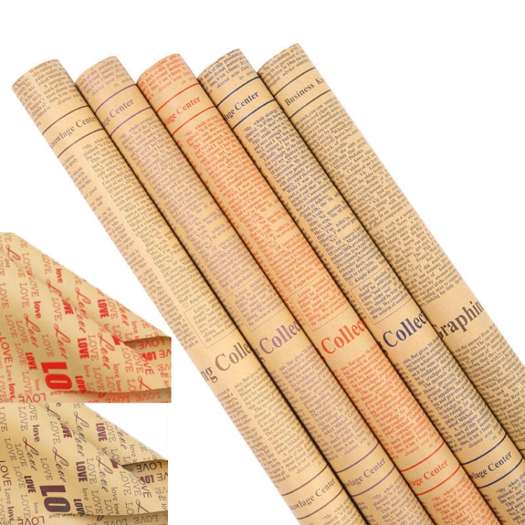 10pcs Retro Cowhide English Newspaper Gift Flower Packaging Material(Random Style Delivery)