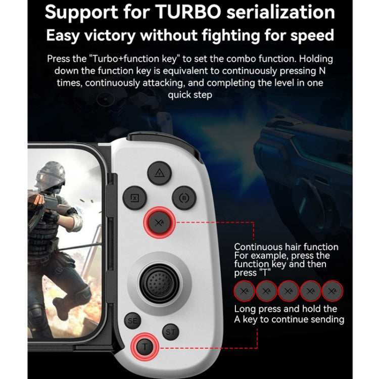 D6  Bluetooth Retractable Gamepad Dual Hall Six-Axis Somatosensory For Android/IPhone /Switch(White Black)