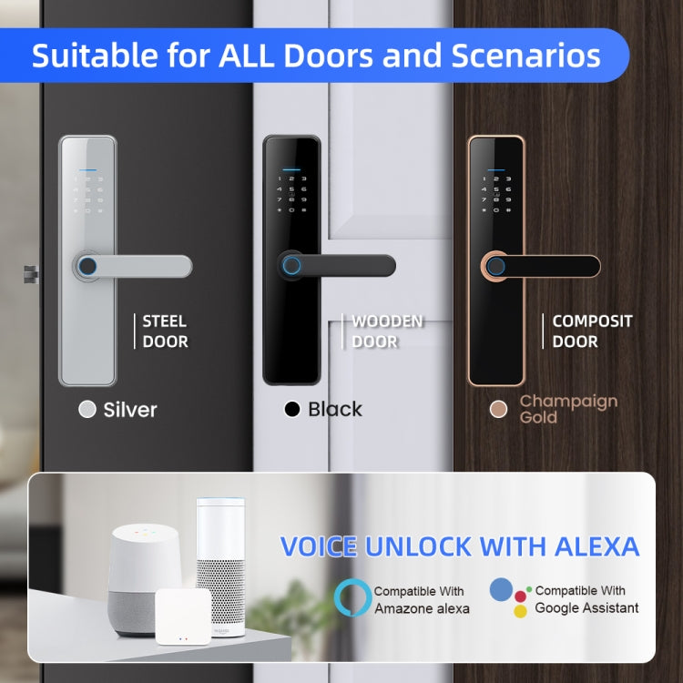 C91 Tuya Smart WiFi Password Fingerprint Electronic Door Lock(Black)