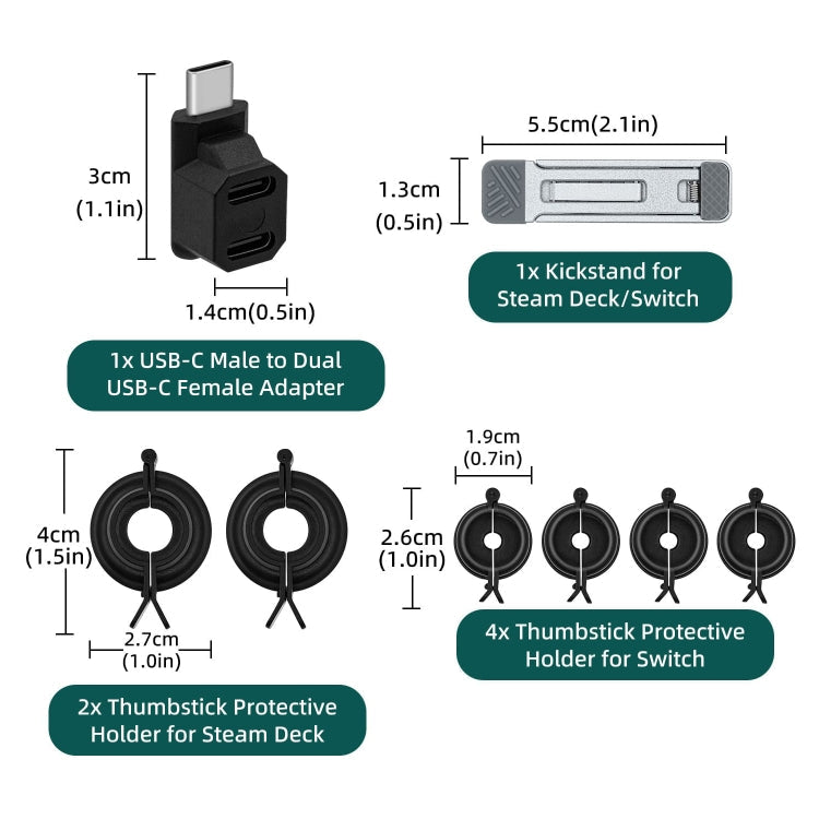 JYS JYS-SD015 8pcs/set Raptor Protective Kit With Bracket For Switch / Switch OLED / Switch Lite / Steam Deck(Black)