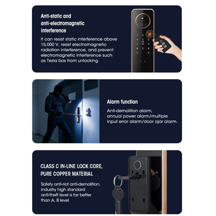S61 Fully Automatic 3D Face Recognition Tuya Wifi Smart Fingerprint Lock Anti-theft Password Lock(Space Gray)