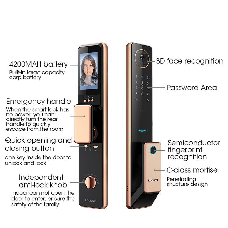 S61 Fully Automatic 3D Face Recognition Tuya Wifi Smart Fingerprint Lock Anti-theft Password Lock(Space Gray)