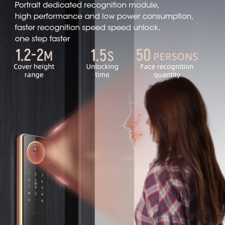 S61 Fully Automatic 3D Face Recognition Tuya Wifi Smart Fingerprint Lock Anti-theft Password Lock(Space Gray)