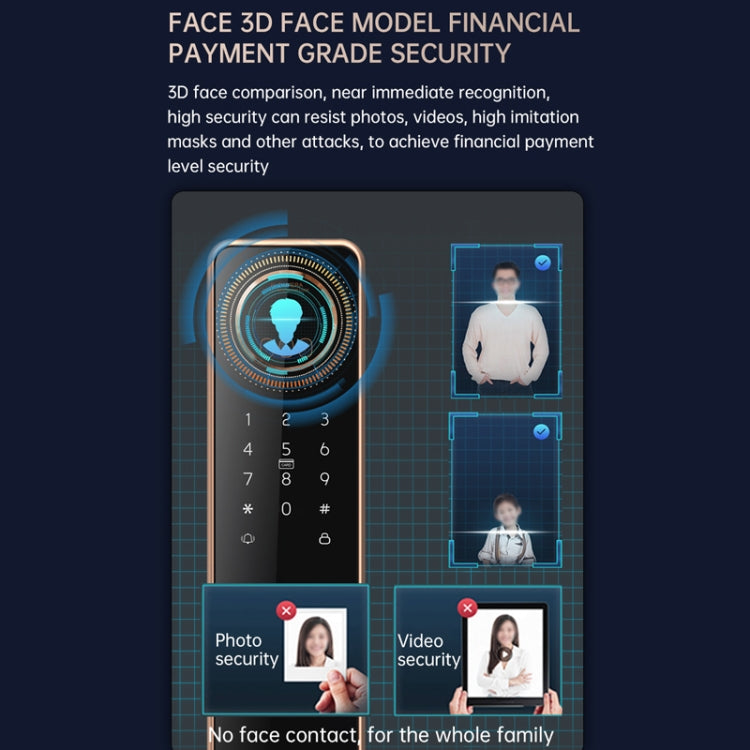 S61 Fully Automatic 3D Face Recognition Tuya Wifi Smart Fingerprint Lock Anti-theft Password Lock(Space Gray)