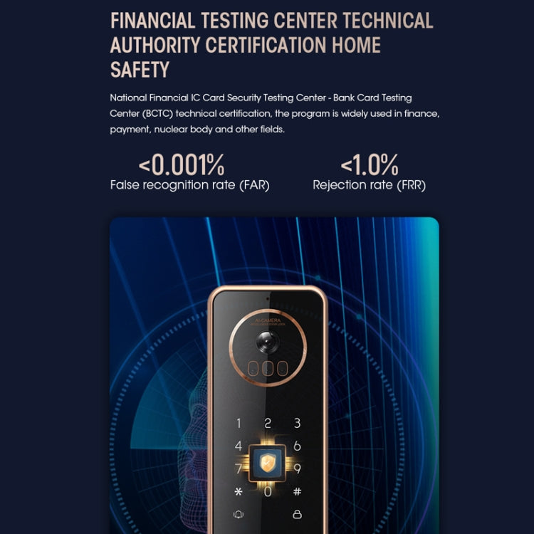 S61 Fully Automatic 3D Face Recognition Tuya Wifi Smart Fingerprint Lock Anti-theft Password Lock(Rose Gold)