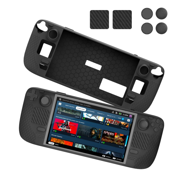 JYS JYS-SD011 For Steam Deck 7pcs/set Host Silicone Case With Joystick Cap+Touch Board Sticker Set(Black)