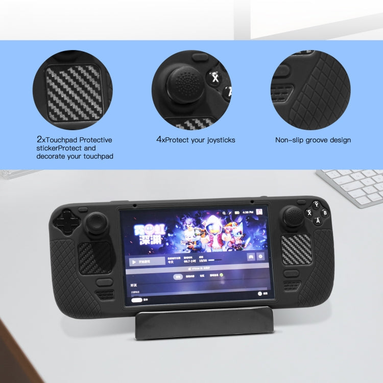 JYS JYS-SD011 For Steam Deck 7pcs/set Host Silicone Case With Joystick Cap+Touch Board Sticker Set(Blue)