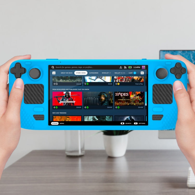 JYS JYS-SD011 For Steam Deck 7pcs/set Host Silicone Case With Joystick Cap+Touch Board Sticker Set(Blue)
