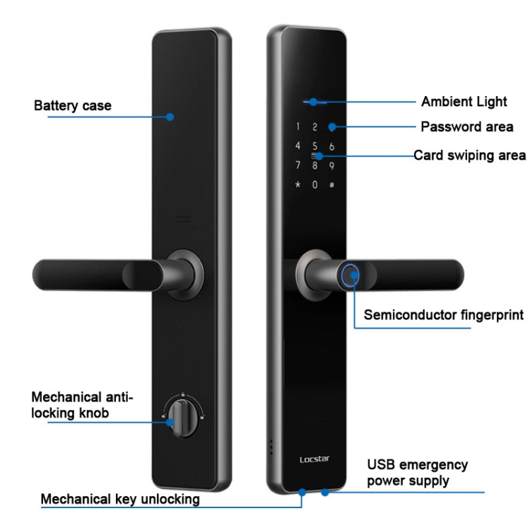 Wifi Fingerprint Lock Home Security Door Password Lock Supports APP Remote Unlocking(Space Gray)