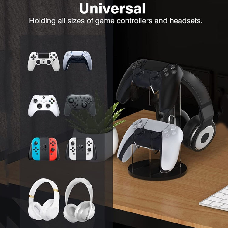 Acrylic Game Controller Display Stand Headphone Hanger(Black-Round Bottom)