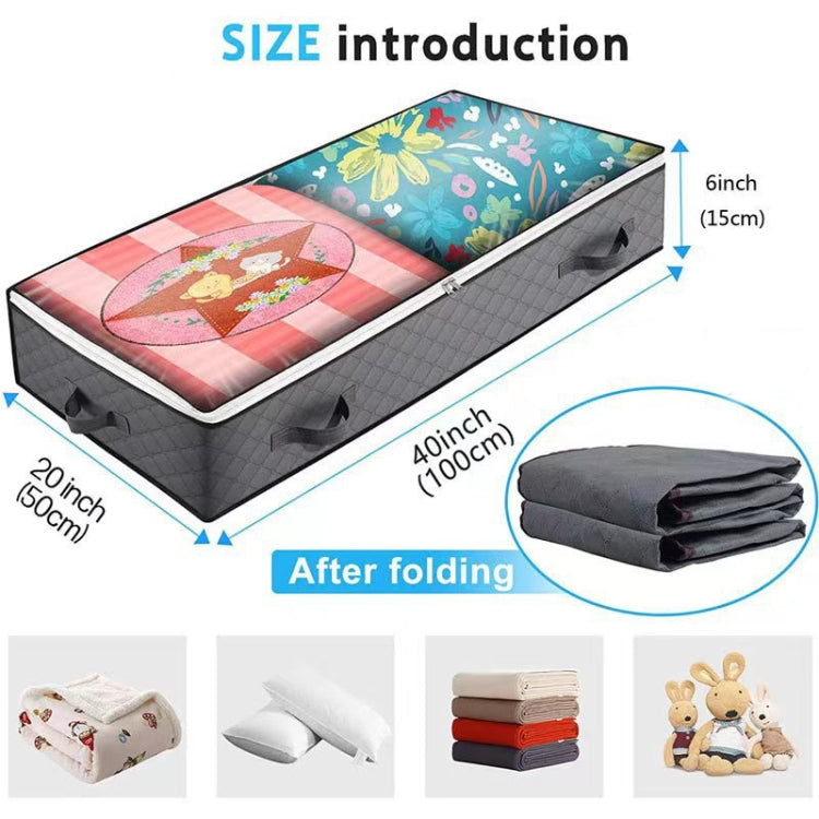 Non-Woven Fabric Foldable Underbed Storage Bag For Clothes Blankets And Shoes 100x50x15cm(4 Handles Deep Gray)