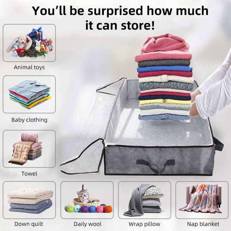 Non-Woven Fabric Foldable Underbed Storage Bag For Clothes Blankets And Shoes 100x50x15cm(4 Handles Deep Gray)
