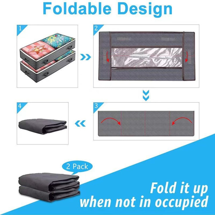 Non-Woven Fabric Foldable Underbed Storage Bag For Clothes Blankets And Shoes 100x50x15cm(4 Handles Deep Gray)