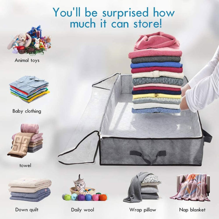 Non-Woven Fabric Foldable Underbed Storage Bag for Clothes Blankets 100x50x18cm(Printing Gray)