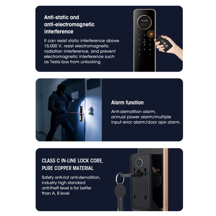 T100A  3D Face Recognition Fingerprint Code Card Digital Door Lock(Space Gray)