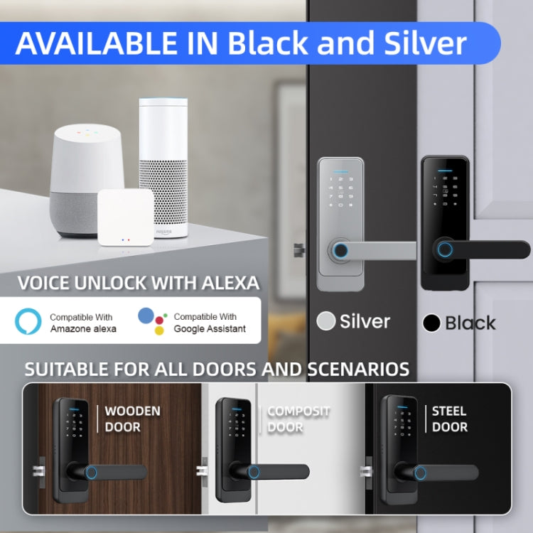 C89 Smart Fingerprint Password Lock Home Indoor Door TUYA System Lock(Silver)
