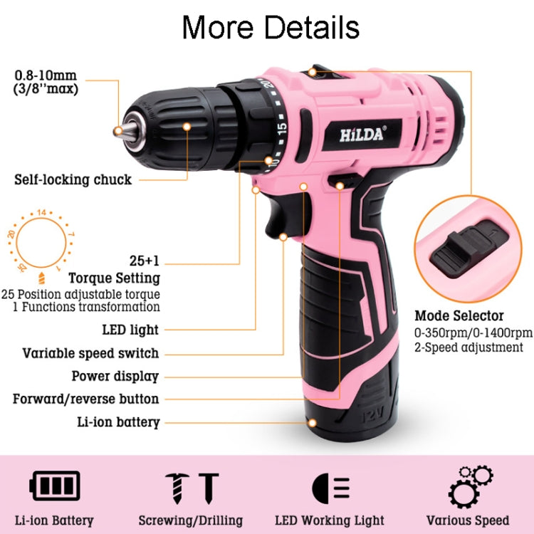 HILDA 12V Cordless Impact Drill Electrical Screwdriver, Plug: EU Plug