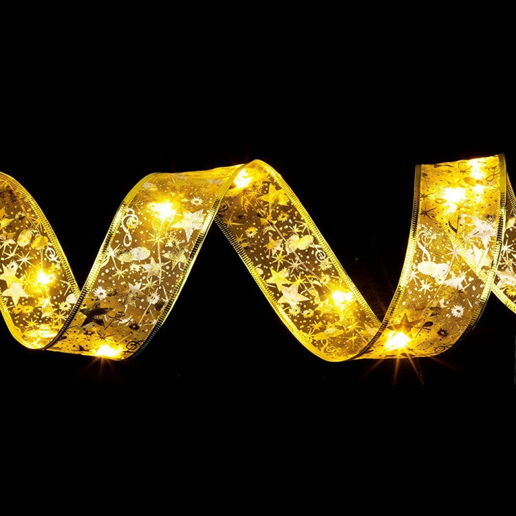 1m 10LEDs-Button Battery LED Christmas Tree Decoration Bronzing Ribbon Lights(Gold-Warm White)