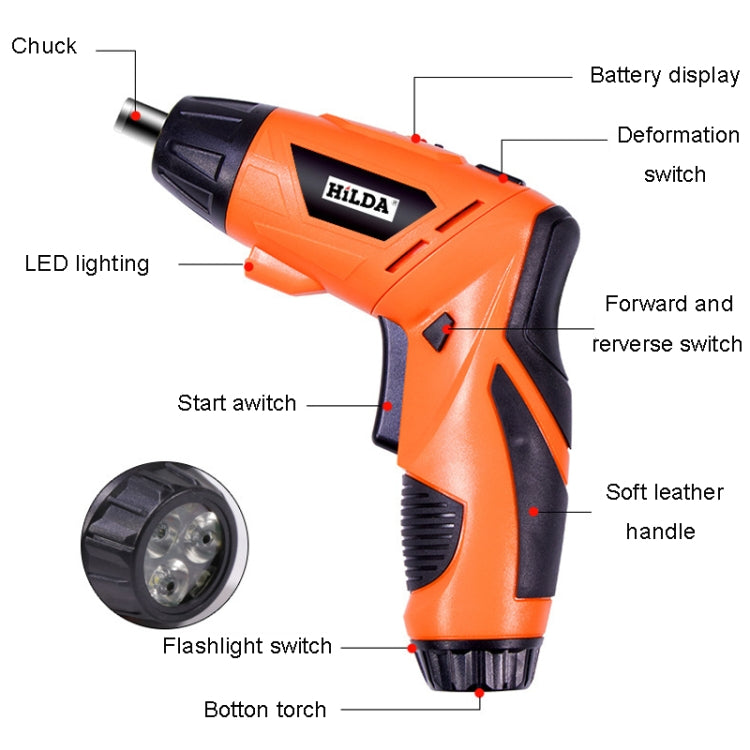HILDA 47pcs /Set Multi-Function Li-Ion Screwdriver Mini Screwdriver(Orange)