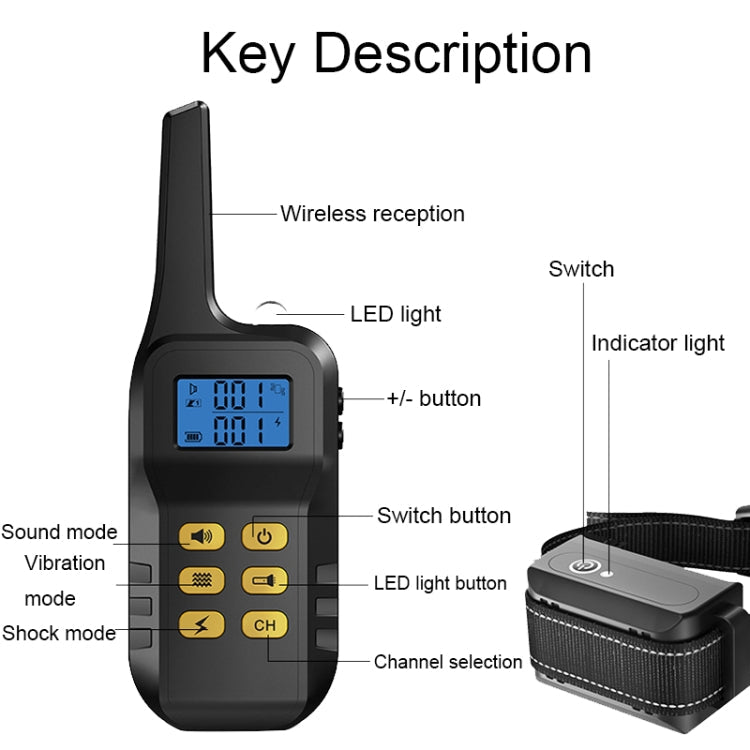 Pet Smart Electric Shock Training Waterproof Collar 1000m Remote Control Dog Training Device, Spec: Receiver + Yellow Remote