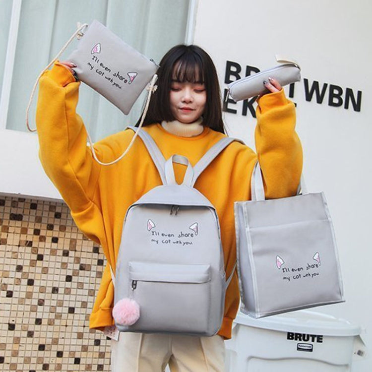 4pcs /Set Student Schoolbag Casual Outdoor Traveling Shoulder Bag(Light Grey)