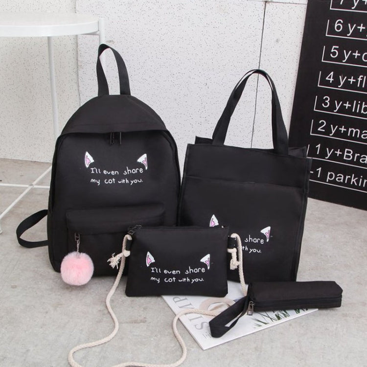 4pcs /Set Student Schoolbag Casual Outdoor Traveling Shoulder Bag(Black)