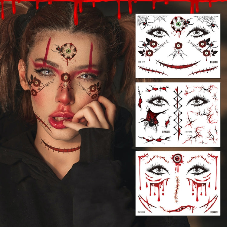 10pcs Halloween Scar Waterproof Tattoo Sticker Simulated Face Horror Stickers, Pattern: RM-039