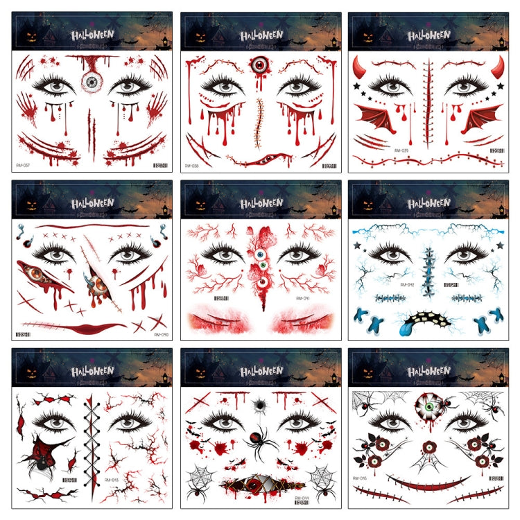 10pcs Halloween Scar Waterproof Tattoo Sticker Simulated Face Horror Stickers, Pattern: RM-039