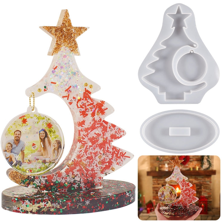 Crystal Epoxy Resin Christmas Tree Silicone Mold With 10pcs Silver Bead Chain