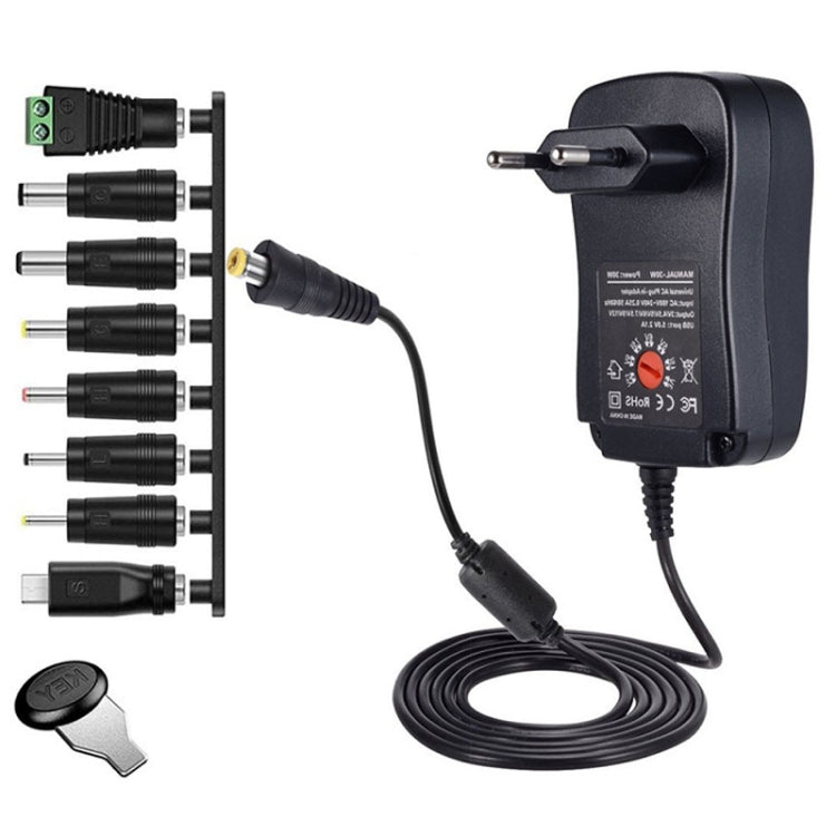 30W USB Interface Adjustable Power Adapter With Power Monitoring LED Light, Specification: EU Plug