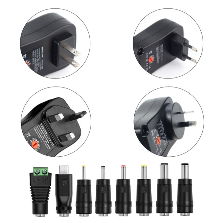 30W USB Interface Adjustable Power Adapter With Power Monitoring LED Light, Specification: EU Plug