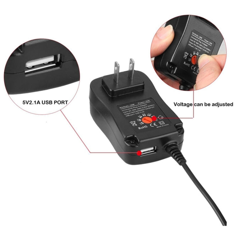 30W USB Interface Adjustable Power Adapter With Power Monitoring LED Light, Specification: UK Plug