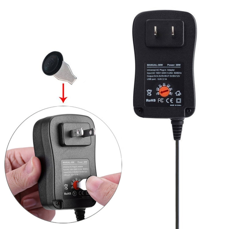 30W USB Interface Adjustable Power Adapter With Power Monitoring LED Light, Specification: AU Plug