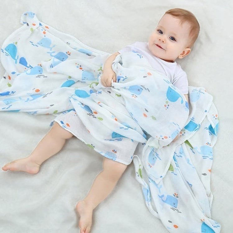 Cartoon Baby Soft Gauze Quilt Swaddle Cotton Bath Towel 117 X 117cm, Style: Blue Elephant