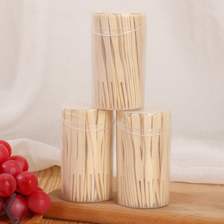 100pcs /Can Bamboo Fruit Stick Disposable Two Tines Dessert Fork For Home Use