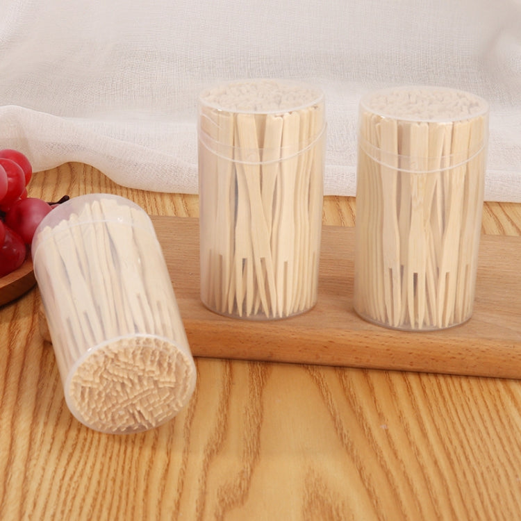 100pcs /Can Bamboo Fruit Stick Disposable Two Tines Dessert Fork For Home Use