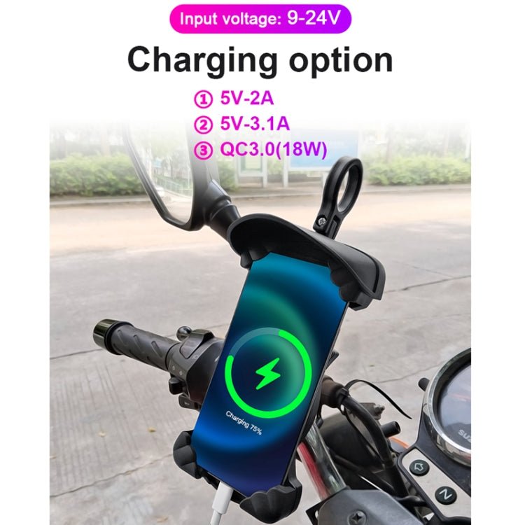 Motorcycle Sunshade Rainproof Mobile Phone Holder, Shape: Charging Mirror Holder 5V-2A