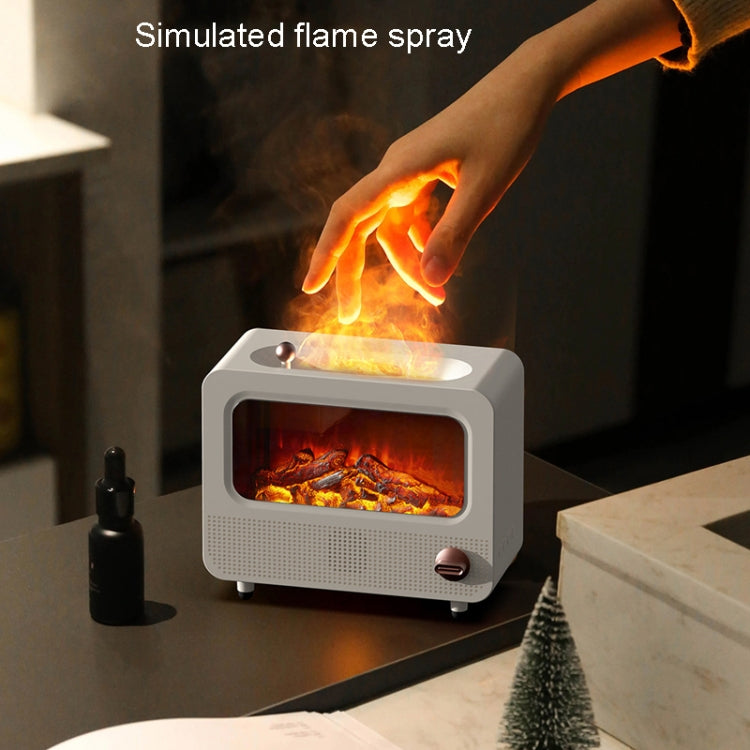 USB White Noise Simulation Flame Fire Furnace Aromatherapy Machine Indoor Large Spray Measurement Humidifier(White)