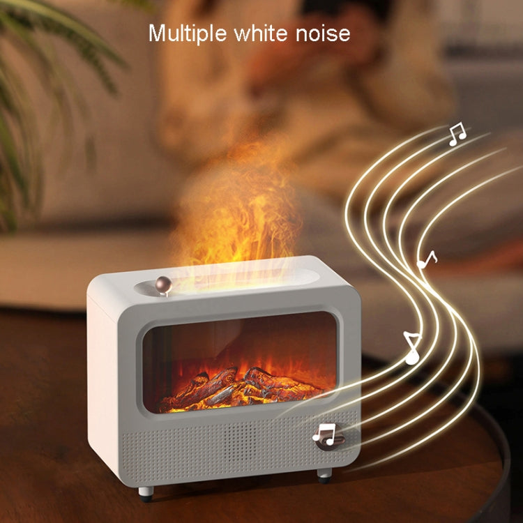 USB White Noise Simulation Flame Fire Furnace Aromatherapy Machine Indoor Large Spray Measurement Humidifier(White)