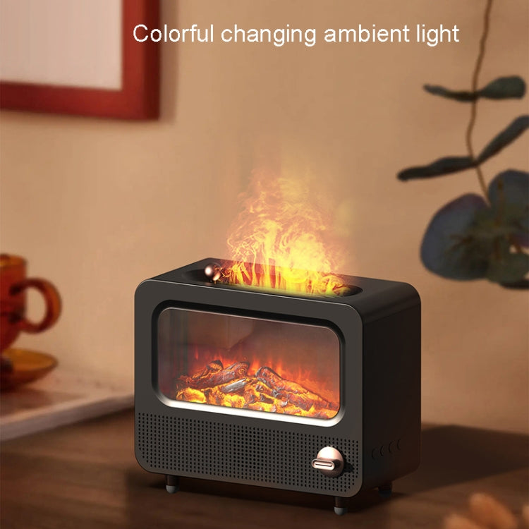 USB White Noise Simulation Flame Fire Furnace Aromatherapy Machine Indoor Large Spray Measurement Humidifier(Black)