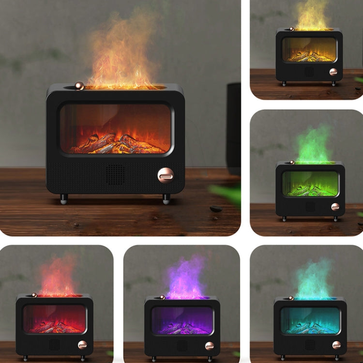 USB White Noise Simulation Flame Fire Furnace Aromatherapy Machine Indoor Large Spray Measurement Humidifier(White)