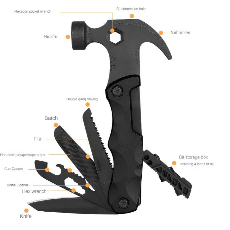Multifunctional Life-saving Claw Hammer Car Survival Tools Foldable Outdoor Tool Hammer(Black)
