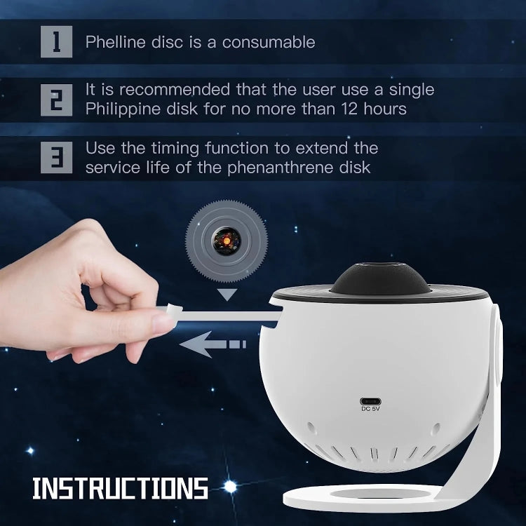 Galaxy Night Light Star Projector LED Table Lamp Children Room Decor With 12pcs Film Disc(White)