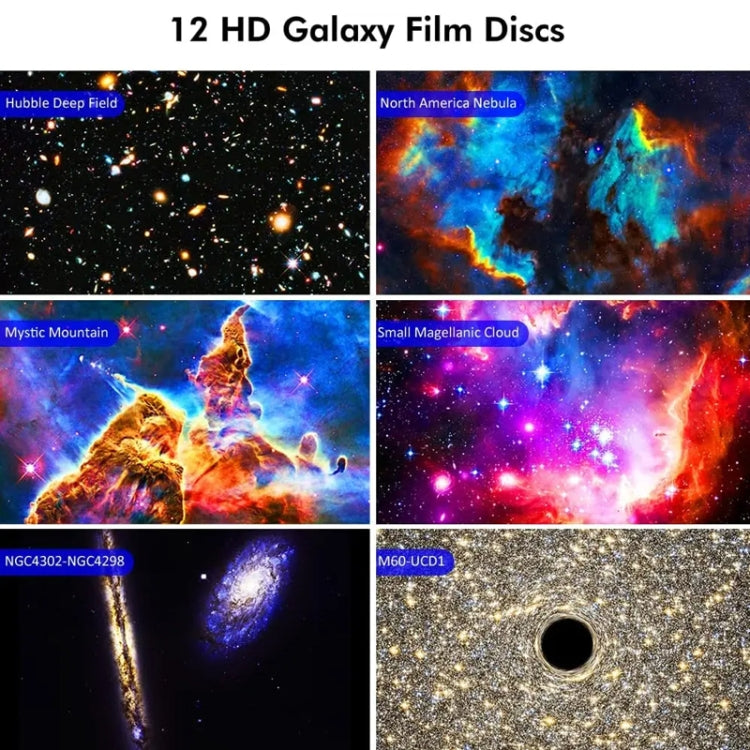 Galaxy Night Light Star Projector LED Table Lamp Children Room Decor With 12pcs Film Disc(White)