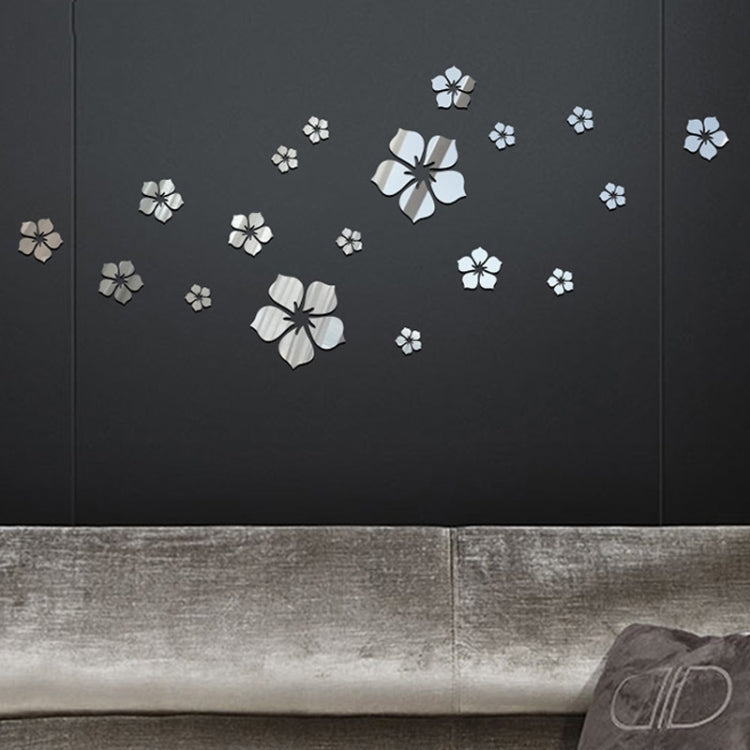 18pcs /Set Acrylic Cherry Blossom Mirror Wall Sticker Living Room Bedroom Background Wall Decoration(Silver)